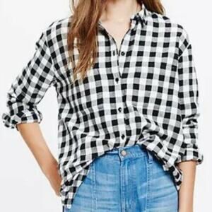Madewell Black and White Buffalo Check Button Front Flannel Shirt Size S